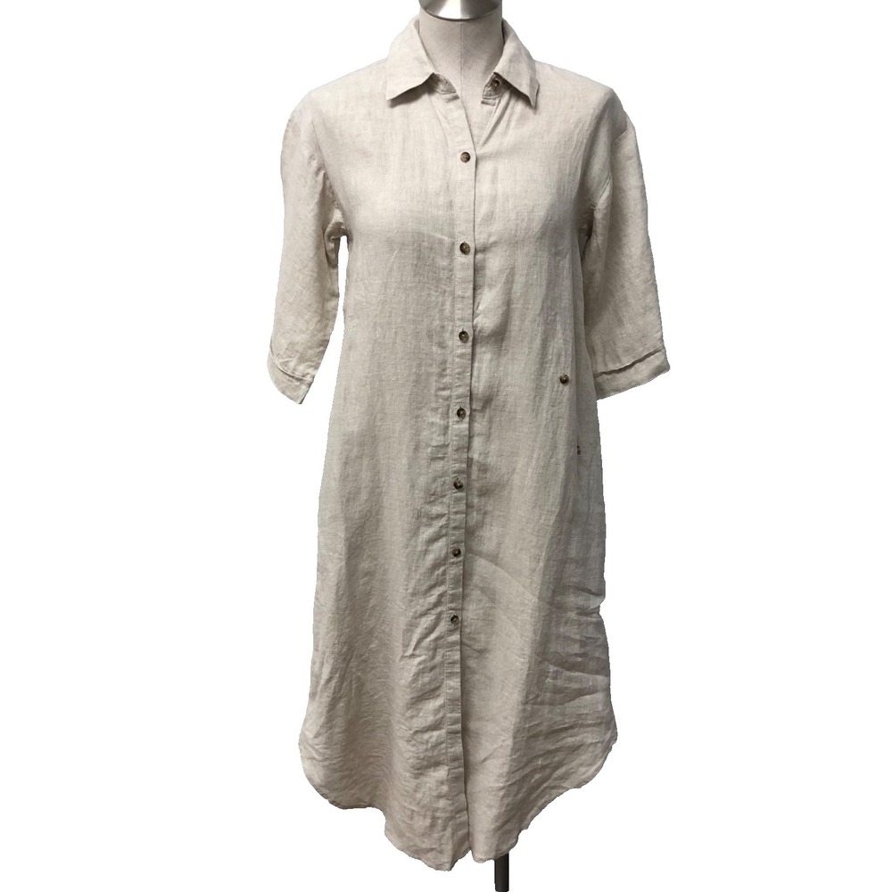 Banana Republic Linen Button Up Shirt Dress Womens XXS Beige Minimalist Earthy